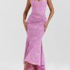 Rose Pink Floral Corset Ruffle Ruched Maxi Dress