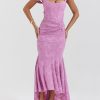 Rose Pink Floral Corset Ruffle Ruched Maxi Dress