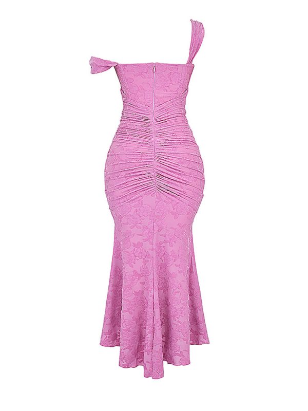 Rose Pink Floral Corset Ruffle Ruched Maxi Dress