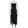 Ruffle Fringe Double Slit Tube Midi Dress