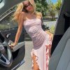 Ruffle Fringe Double Slit Tube Midi Dress