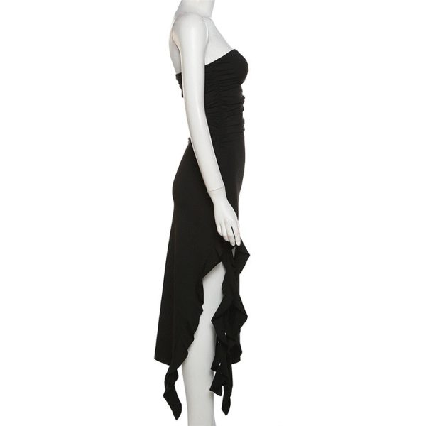 Ruffle Fringe Double Slit Tube Midi Dress
