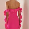 Ruffled Off Shoulder Sleeveless Bandage Mini Dress
