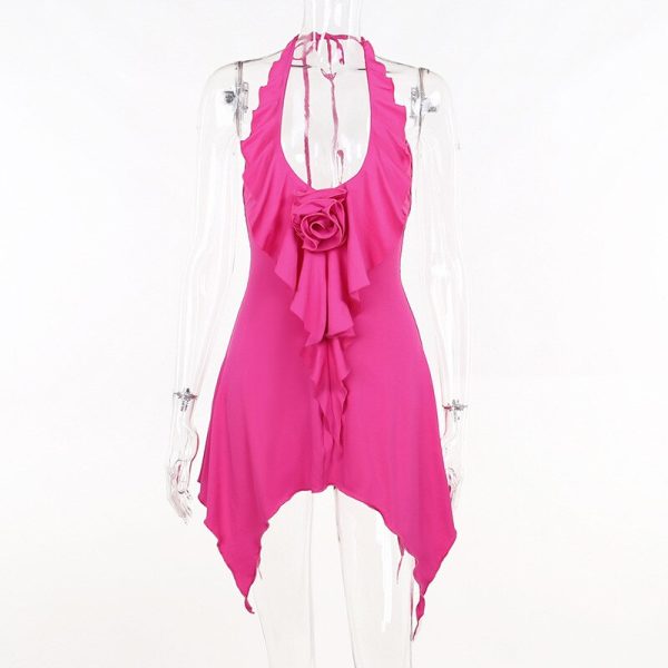 Ruffles Rose Halter Neck Mini Dress