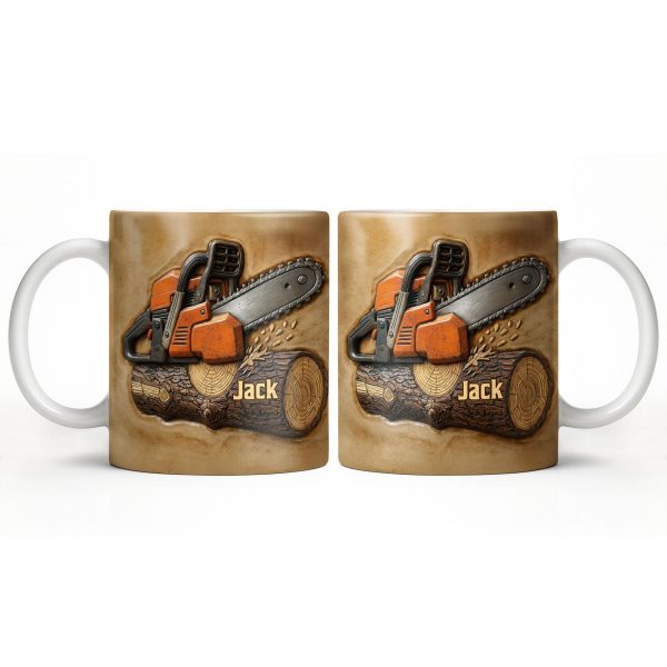 Rugged Chainsaw And Wood Design - Personalized Custom Coffee Mug - JBS063_MG