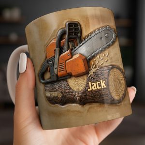 Rugged Chainsaw And Wood Design - Personalized Custom Coffee Mug - JBS063_MG