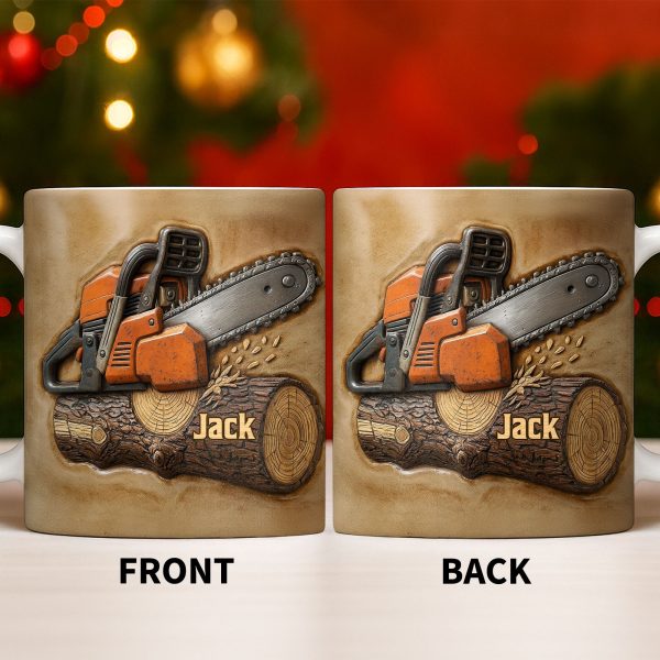 Rugged Chainsaw And Wood Design - Personalized Custom Coffee Mug - JBS063_MG