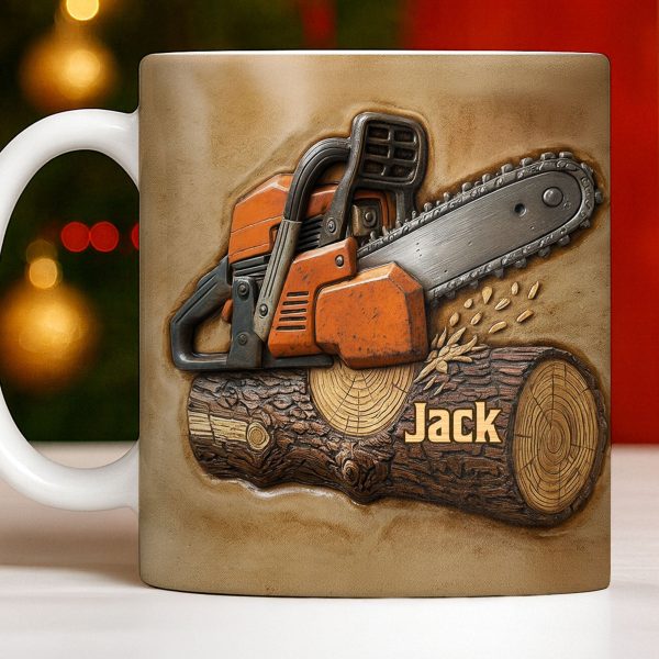 Rugged Chainsaw And Wood Design - Personalized Custom Coffee Mug - JBS063_MG