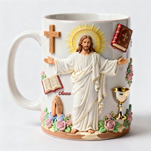 Safe In The Arms Of Jesus- Personalized White Edge-to-Edge Mug - Gift For Christians HH01