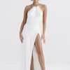 Satin Backless Halter Maxi Dress