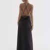 Satin Backless Halter Maxi Dress