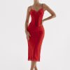 Satin Lace Trim Corset Midi Dress