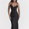 Satin Lace Trim Corset Midi Dress
