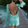 Satin Long Sleeve Backless Mini Dress