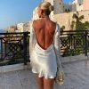 Satin Long Sleeve Backless Mini Dress