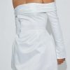 Satin Off-shoulder Long Sleeve Mini Dress