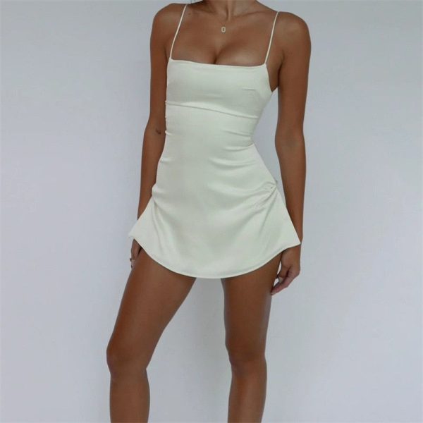 Satin Square Neck Strappy Mini Dress