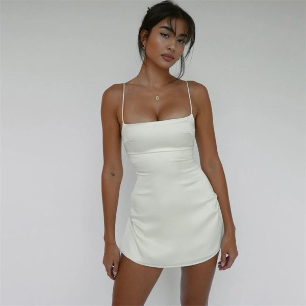 Satin Square Neck Strappy Mini Dress