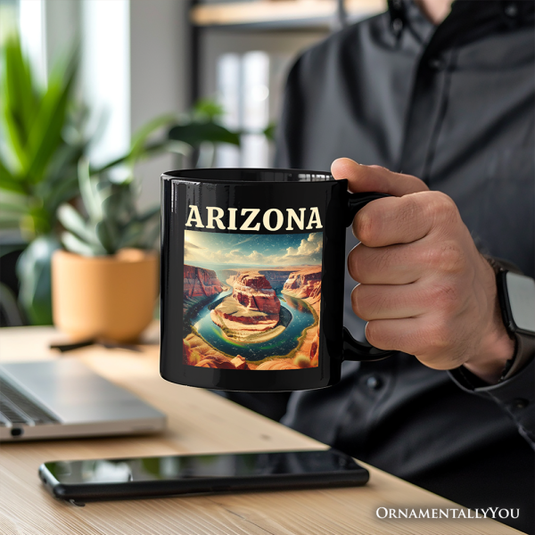 Scenic Arizona State Desert Canyon Vintage Personalized Mug, Horseshoe Bend Gift and Southwest Nature Souvenir with Custom Name