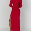 Scoop Neck Ruched Side Slit Long Sleeve Maxi Dress