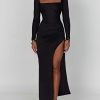 Scoop Neck Ruched Side Slit Long Sleeve Maxi Dress
