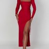 Scoop Neck Ruched Side Slit Long Sleeve Maxi Dress