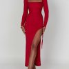Scoop Neck Ruched Side Slit Long Sleeve Maxi Dress