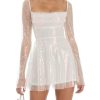 Sequin Lace-up Back Long Sleeves Flare Mini Dress