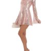 Sequin Lace-up Back Long Sleeves Flare Mini Dress