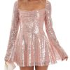 Sequin Lace-up Back Long Sleeves Flare Mini Dress