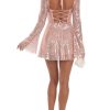 Sequin Lace-up Back Long Sleeves Flare Mini Dress