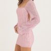 Sequin Open Back Puff Long Sleeve Mini Dress