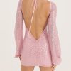 Sequin Open Back Puff Long Sleeve Mini Dress