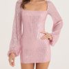 Sequin Open Back Puff Long Sleeve Mini Dress