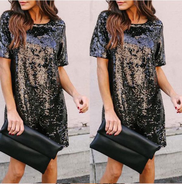Sequin Short Sleeves Loose Dresses