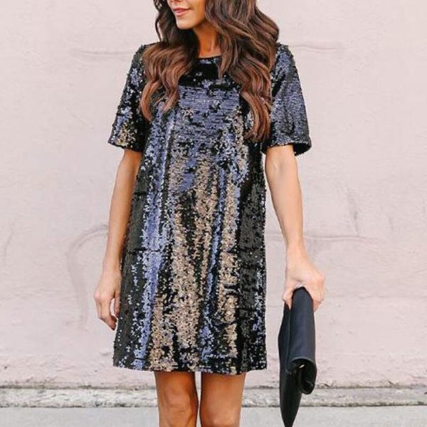 Sequin Short Sleeves Loose Dresses