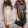 Sequin Short Sleeves Loose Dresses