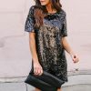 Sequin Short Sleeves Loose Dresses
