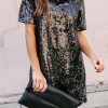Sequin Short Sleeves Loose Dresses