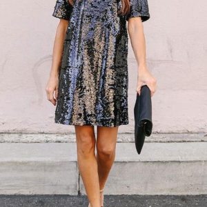 Sequin Short Sleeves Loose Dresses