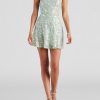 Sequin Sleeveless Lace-up Back Flare Mini Dress