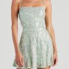Sequin Sleeveless Lace-up Back Flare Mini Dress