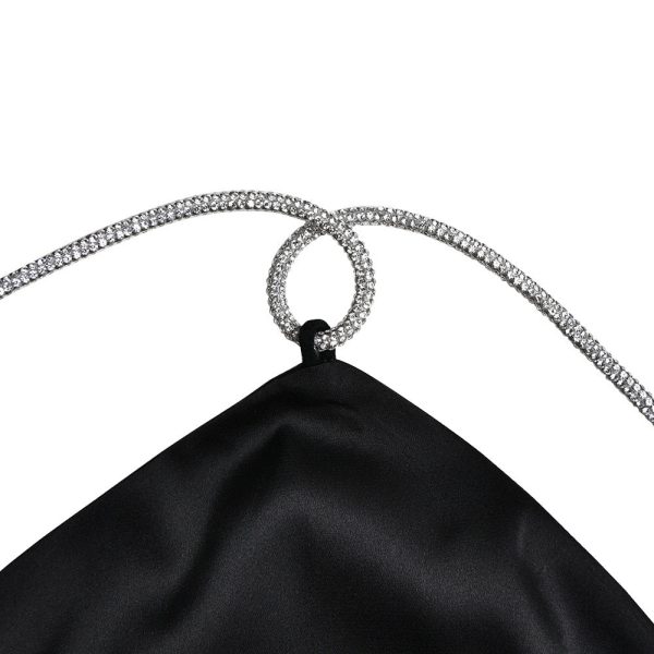 Sequin Strap Halter Backless Satin Mini Dress
