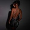 Sequin Strap Halter Backless Satin Mini Dress