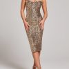 Sequin Diamante Strap Sweetheart Neck Bodycon Midi Dress