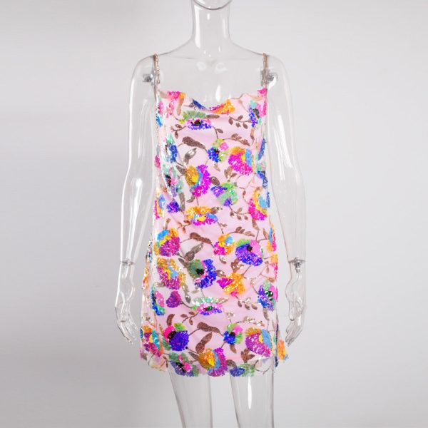 Sequined Chain Strap Mini Dress