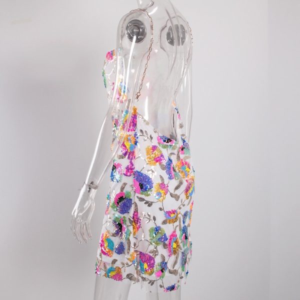 Sequined Chain Strap Mini Dress
