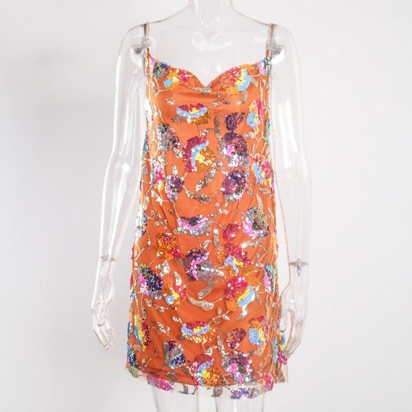 Sequined Chain Strap Mini Dress