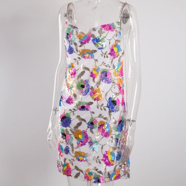 Sequined Chain Strap Mini Dress