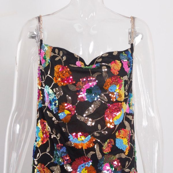 Sequined Chain Strap Mini Dress